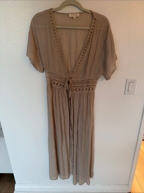Taupe Crochet-Trim Tie-Front Maxi Cover Up